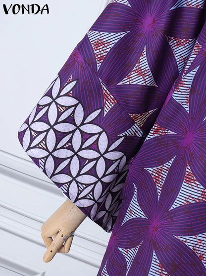 Plus Size 5XL VONDA Women Bohemian Printing Maxi Dress 2025 Vintage Sundress Casual 3/4 Sleeve Party Robe Loose O-Neck Vestidos