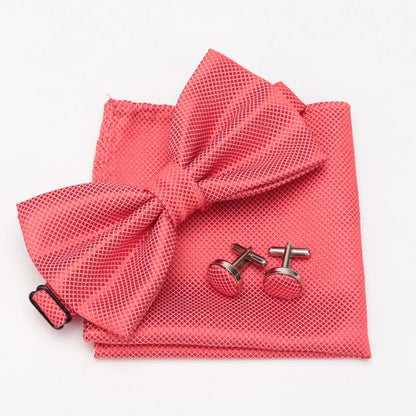 Multicolor Bowtie Pocket Square Cufflinks Sets Classic Solid Color  Bowtie Wedding Party Formal Gift Plaids Adjust Neck Bow Tie