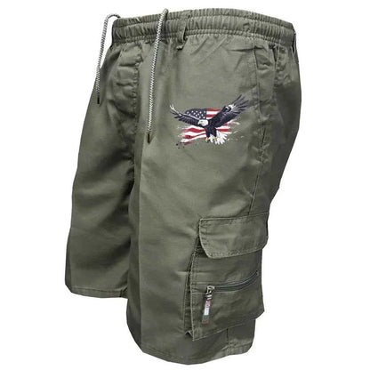 Male Cargo Shorts Elastic Waist Cycling Shorts Multi-pockets Loose Work Short Pants Outdoor Sport Printed Casual Shorts