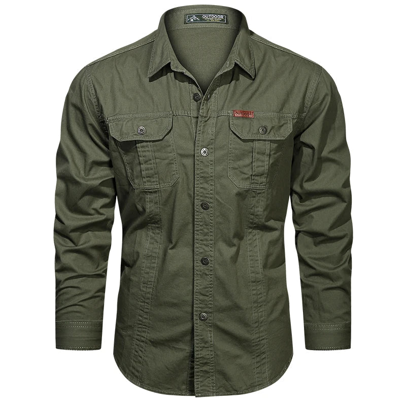 2024 Spring Cotton Cargo Shirt for Men Long Sleeve Multi-Pocket Shirts Outdoor Casual Clothing High Quality Military Overshirt