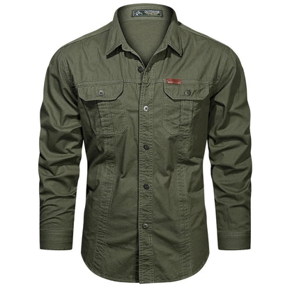 2024 Spring Cotton Cargo Shirt for Men Long Sleeve Multi-Pocket Shirts Outdoor Casual Clothing High Quality Military Overshirt