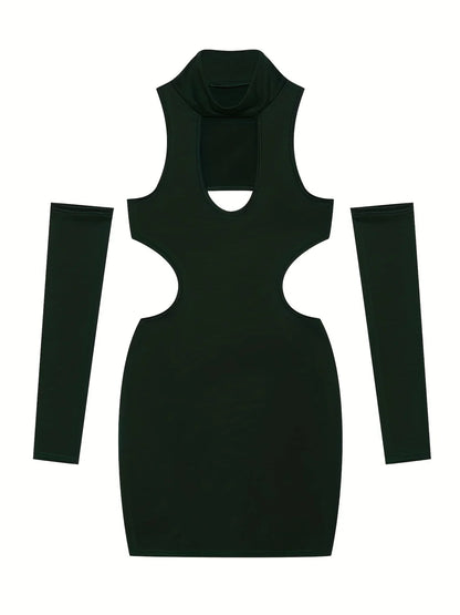Spring and Summer New Style Dress Europe and the United States Sexy Solid Color Hollow Neck Tight Hip Dress