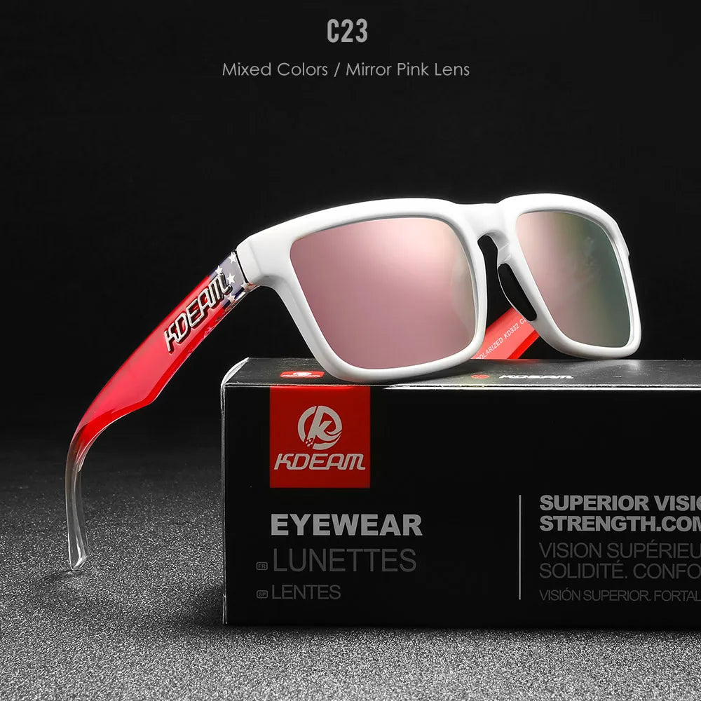 KDEAM Square Men's Polarized Sunglasses Outdoors Lifestyle Coating Sun Glasses New Matching Colors With Box