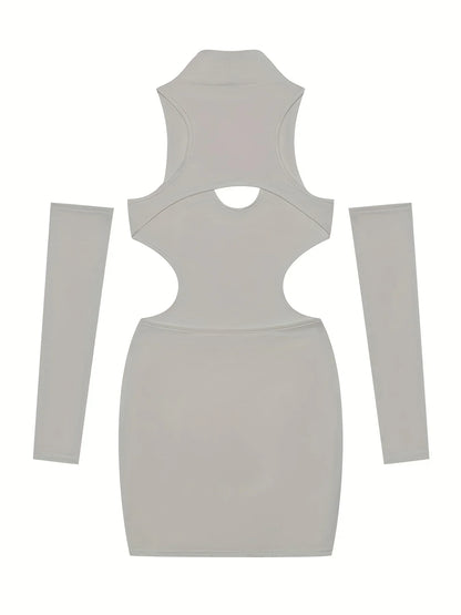 Spring and Summer New Style Dress Europe and the United States Sexy Solid Color Hollow Neck Tight Hip Dress