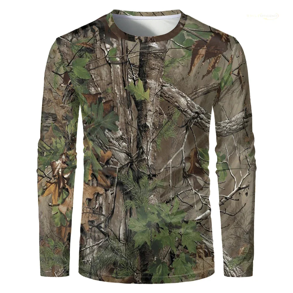 Men's Forest Camo Hunting Long Sleeve T-Shirt – Oversized Quick-Dry Tee