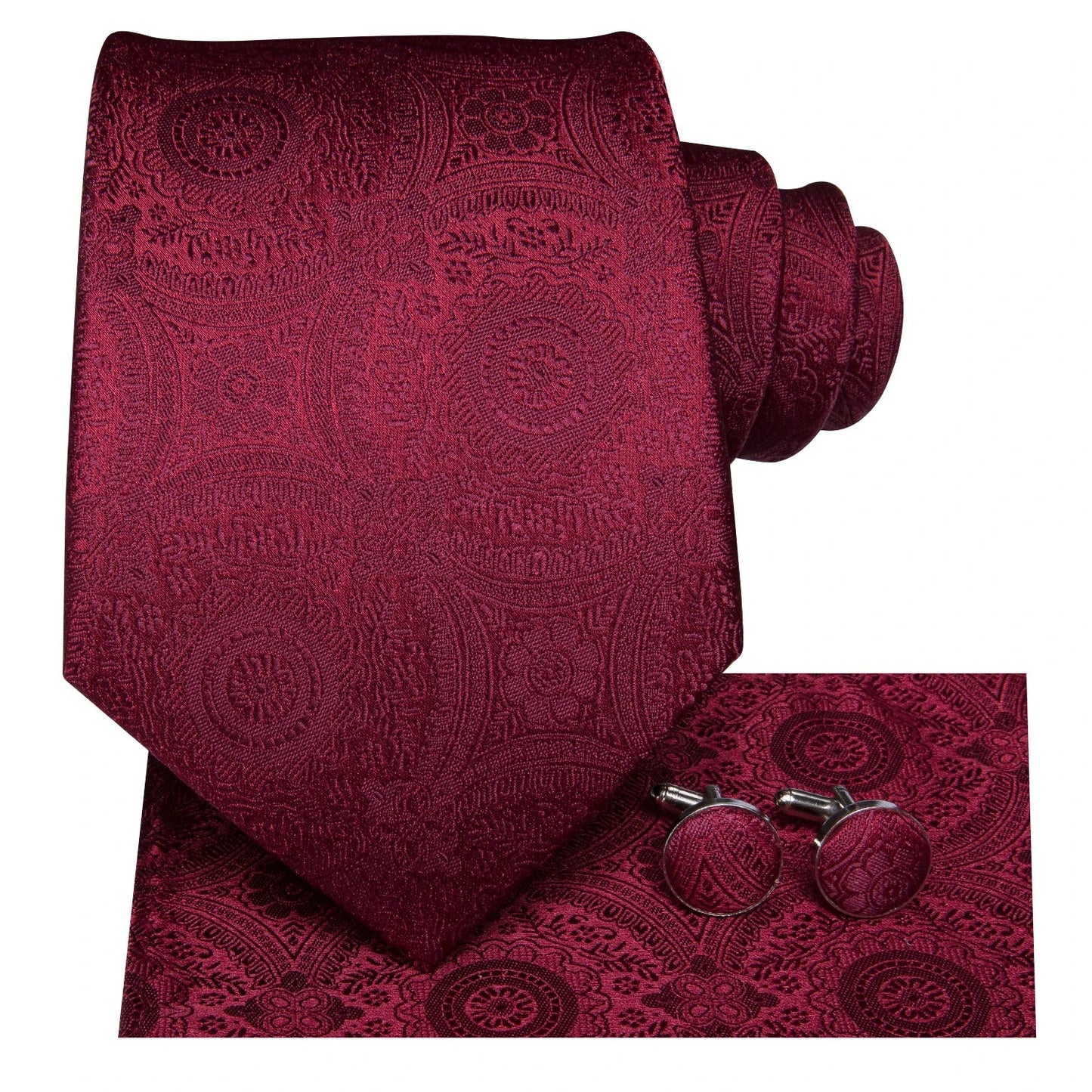 Hi-Tie Mens Gift Tie Set Red Wine Burgundy Paisley Silk Wedding Tie For Men Fashion Design Quality Hanky Cufflink Dropshipping