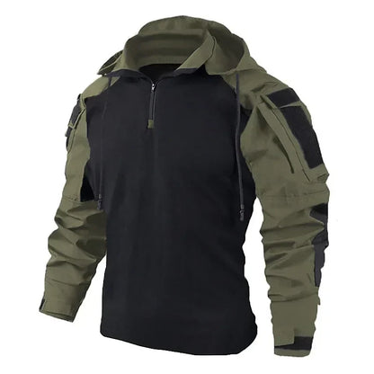 Men's Tactical Camo Hooded Combat Shirt – Long Sleeve, Quick-Dry, Sizes S–XXXL