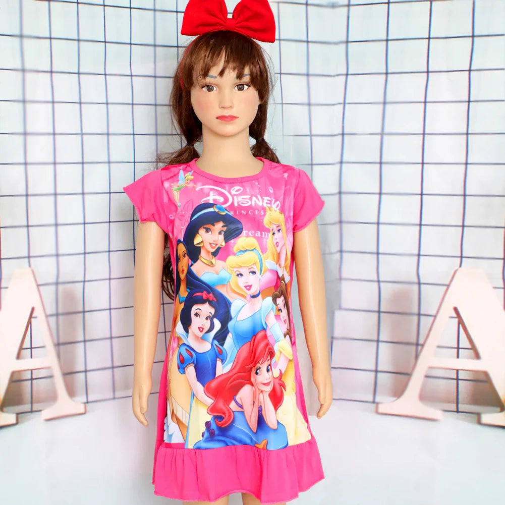 3-8Years New Summer Kids Cartoon Dress Sleepwear Mermaid Princess Belle Girls Printing Nightgowns Children Party Dresses Pajamas