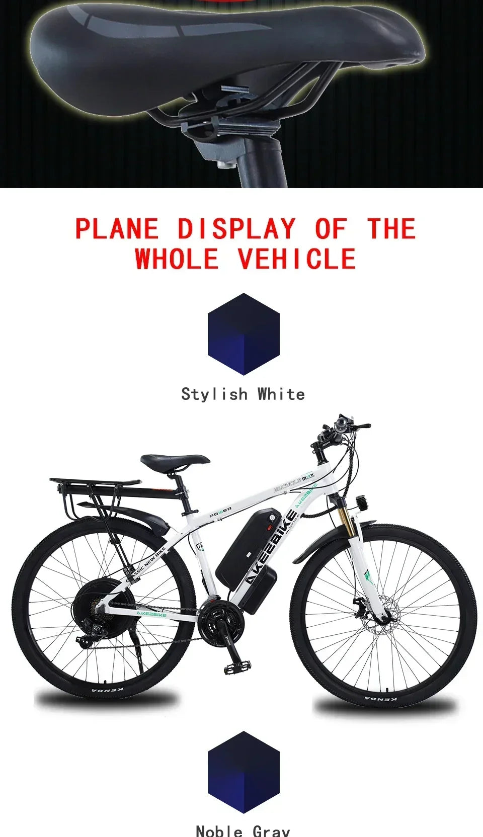 Ebike AKEZ 1000W CityElectricBike Detachable 13Ah Battery Electric Bike 60 Mile Range Dual Disc Brake Alloy Electric Bike