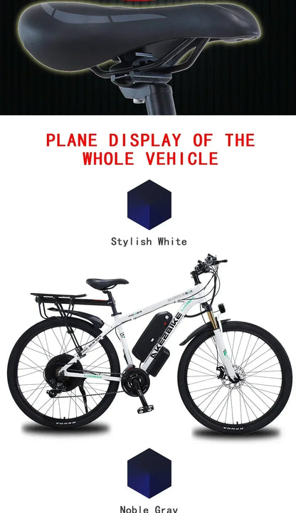 Ebike AKEZ 1000W CityElectricBike Detachable 13Ah Battery Electric Bike 60 Mile Range Dual Disc Brake Alloy Electric Bike