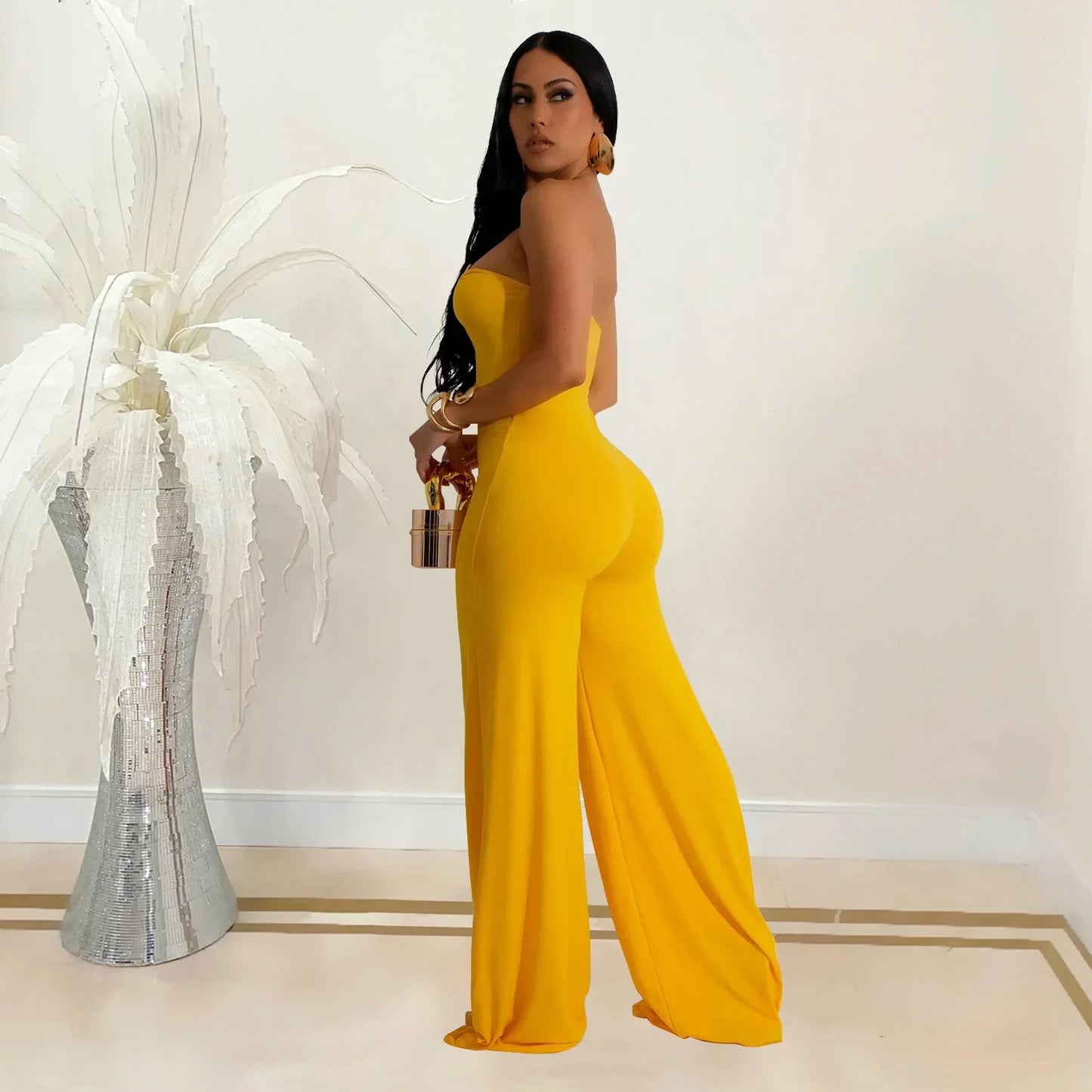 Summer Sexy Backless Women's Jumpsuit Fashionable Slim Fit Elegant Package hip Wide Leg Long Pants Female Party Jumpsuit 2025