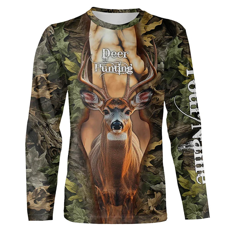 Men's 3D Wild Boar Camo Hunting T-Shirt – Long Sleeve Streetwear Tee