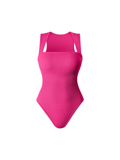2024 Summer Fashion Square Collar Solid Color Sleeveless Bodysuit High Waist Sexy Tight Women's Jumpsuit
