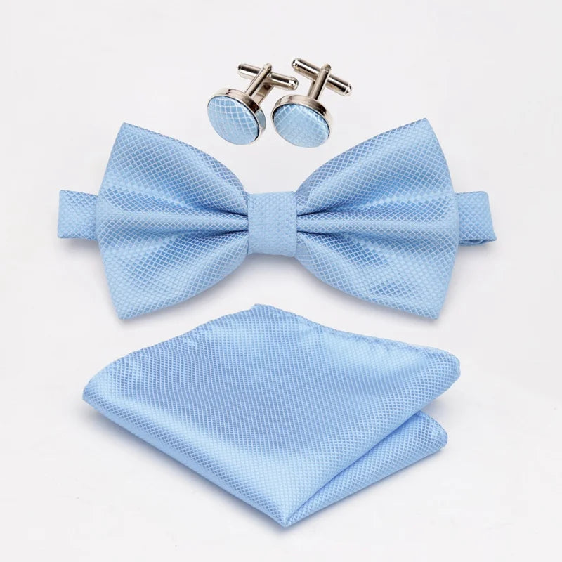 Multicolor Bowtie Pocket Square Cufflinks Sets Classic Solid Color  Bowtie Wedding Party Formal Gift Plaids Adjust Neck Bow Tie