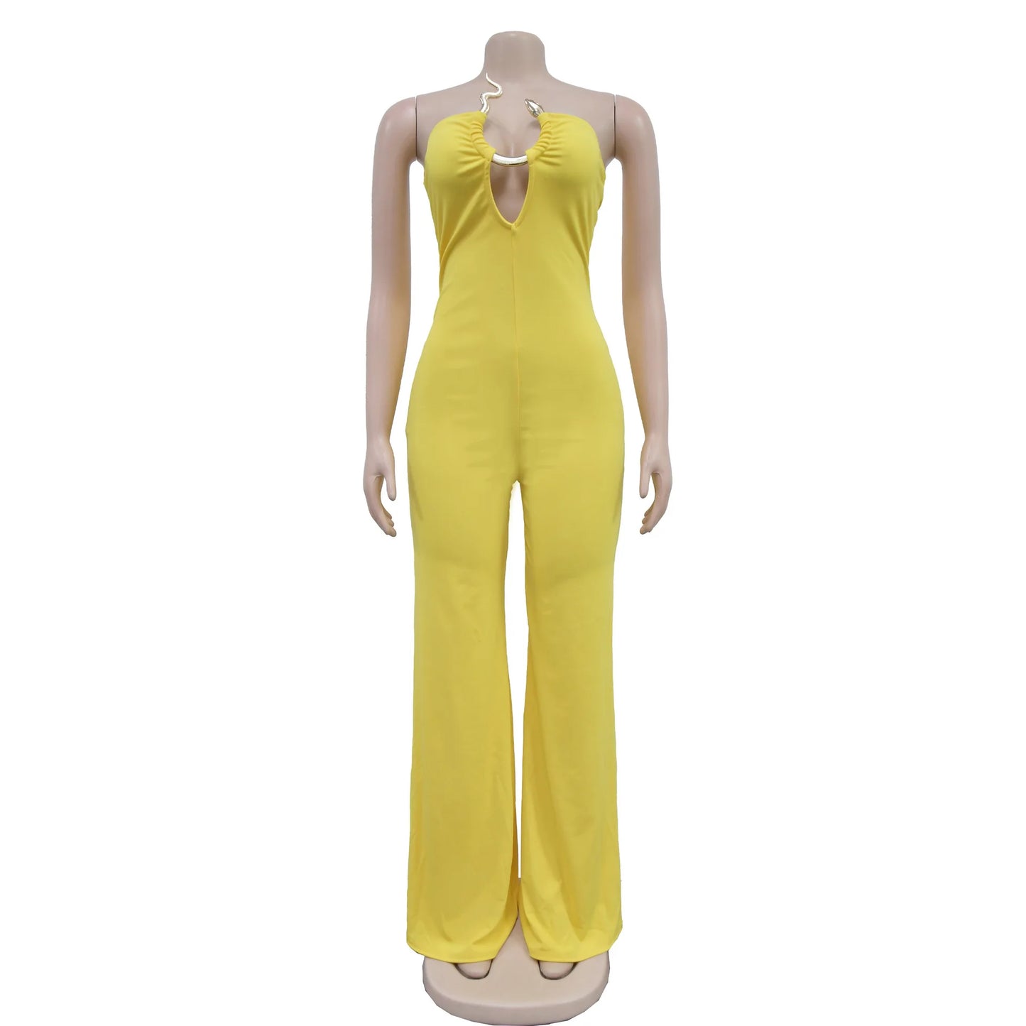Summer Sexy Backless Women's Jumpsuit Fashionable Slim Fit Elegant Package hip Wide Leg Long Pants Female Party Jumpsuit 2025