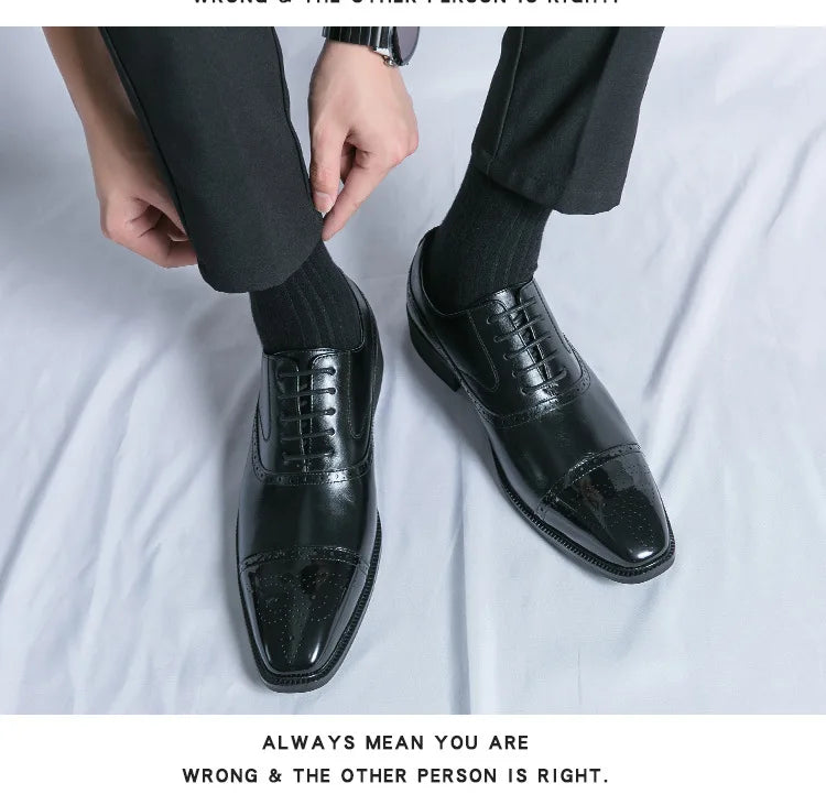 Casual Fashionable Men's Leather Shoes Trendy Business Formal Shoes Breathable Low Top Lace-Up Slip-On round Toe Rubber Sole