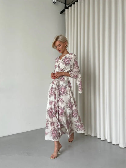 Elegant Bodycon Chiffon Maxi Dress Women Bandage Sexy Side Slit Beach Dress White Pink Floral Summer Long Dresses For Women 2024
