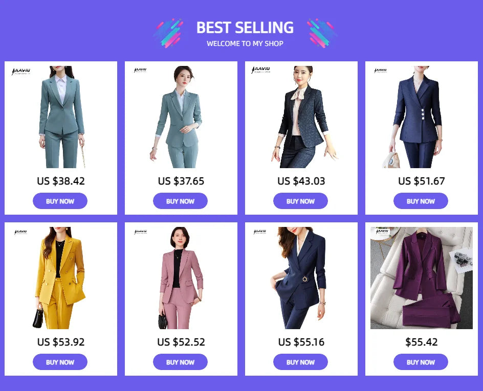 Naviu New Winter Two Pieces Set Slim Work Wear Women Fashion Formal Blazer and Trousers Office Business Suit