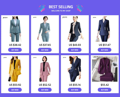 NAVIU New Fashion 2 Pieces Set Women Pant Suit Slim Work Wear Office Ladies Long Sleeve Blazer and Trousers Outfits