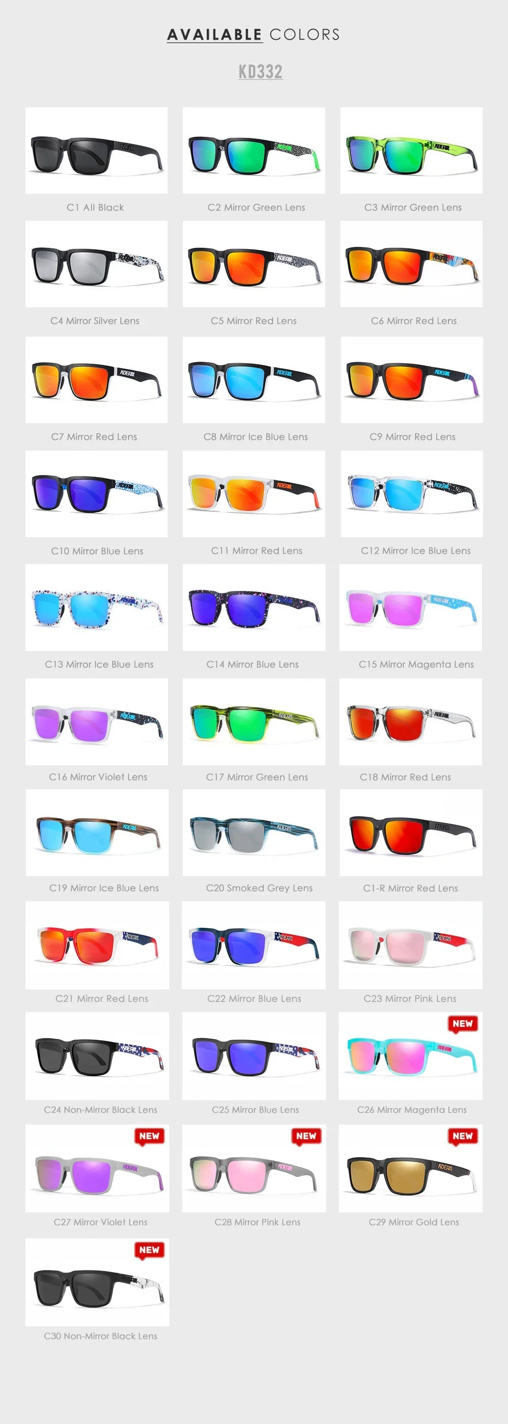 KDEAM Square Men's Polarized Sunglasses Outdoors Lifestyle Coating Sun Glasses New Matching Colors With Box