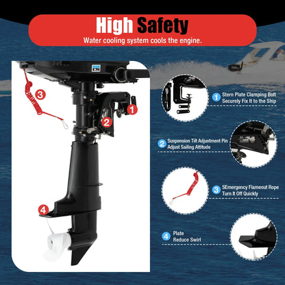 4-Stroke 6.5HP Outboard Motor 123CC, Gasoline Engine with with CDI Ignition & Water-cooling System for Inflatable Fishing Boat