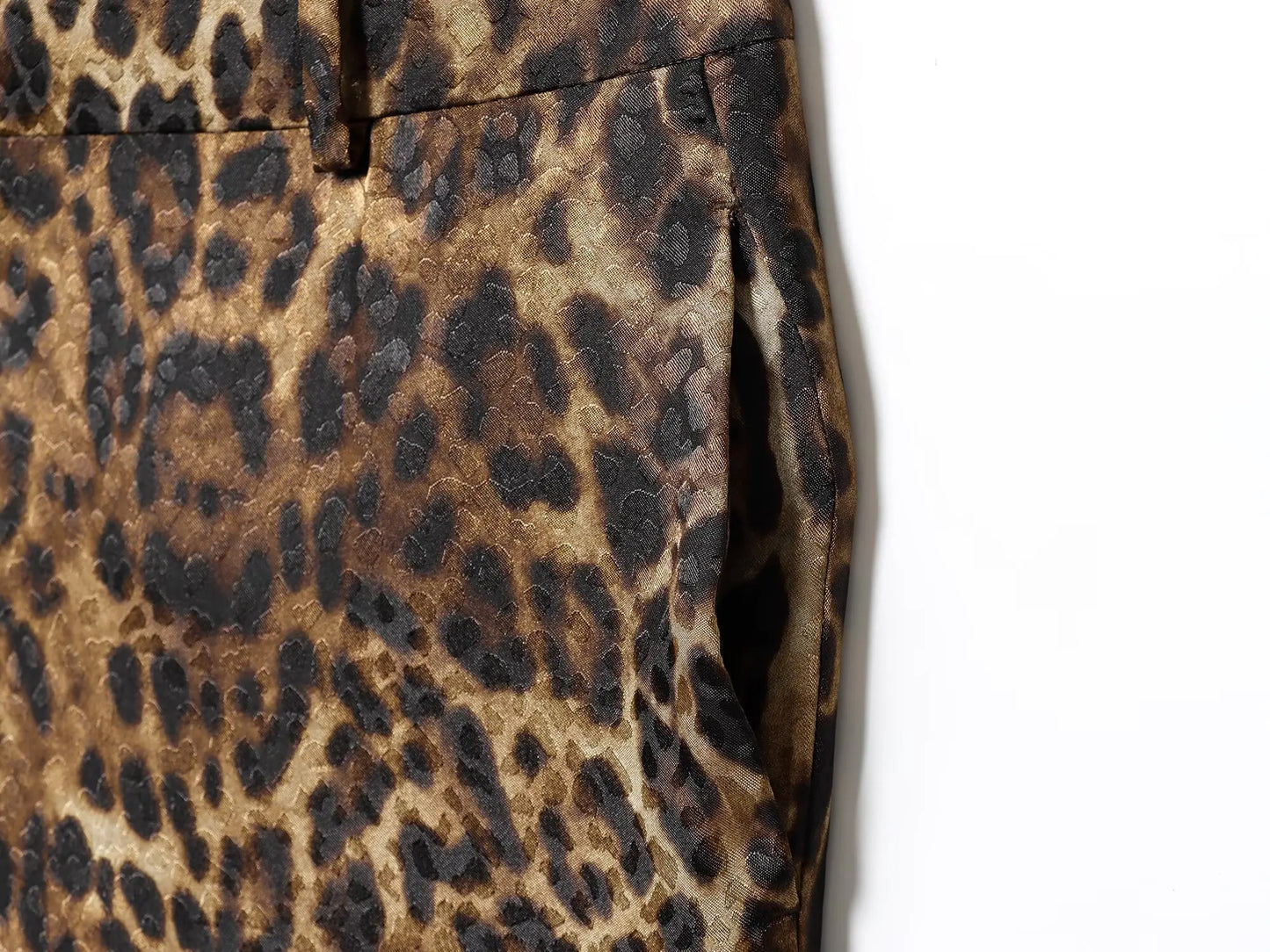 HH Women Autumn 2-Piece Set Chic Leopard Print Turn-Down Collar Pockets Belt Design Blazers+High Waist Zipper Wide-Leg Pants