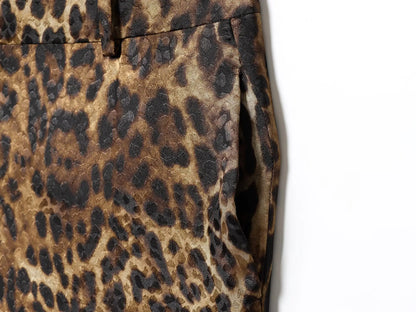 HH Women Autumn 2-Piece Set Chic Leopard Print Turn-Down Collar Pockets Belt Design Blazers+High Waist Zipper Wide-Leg Pants