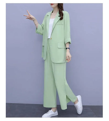 2026 Women Spring New Casual Blazers Jacket Trousers Matching Set Korean Elegant Loose Suit Coat Pants Two Piece Female Clothing