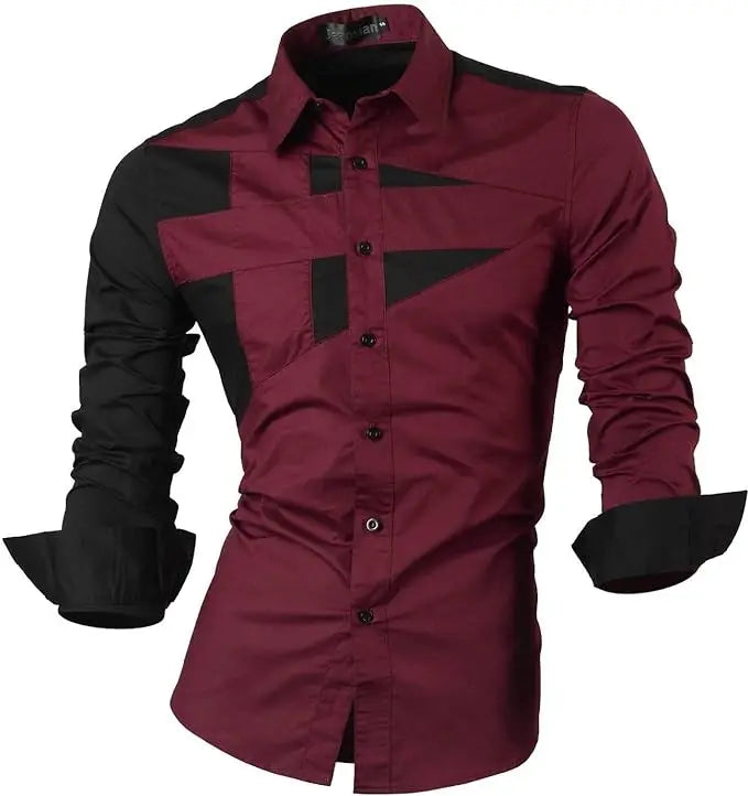 Jeansian Men's Casual Dress Shirts Fashion Desinger Stylish Long Sleeve K371 Black2