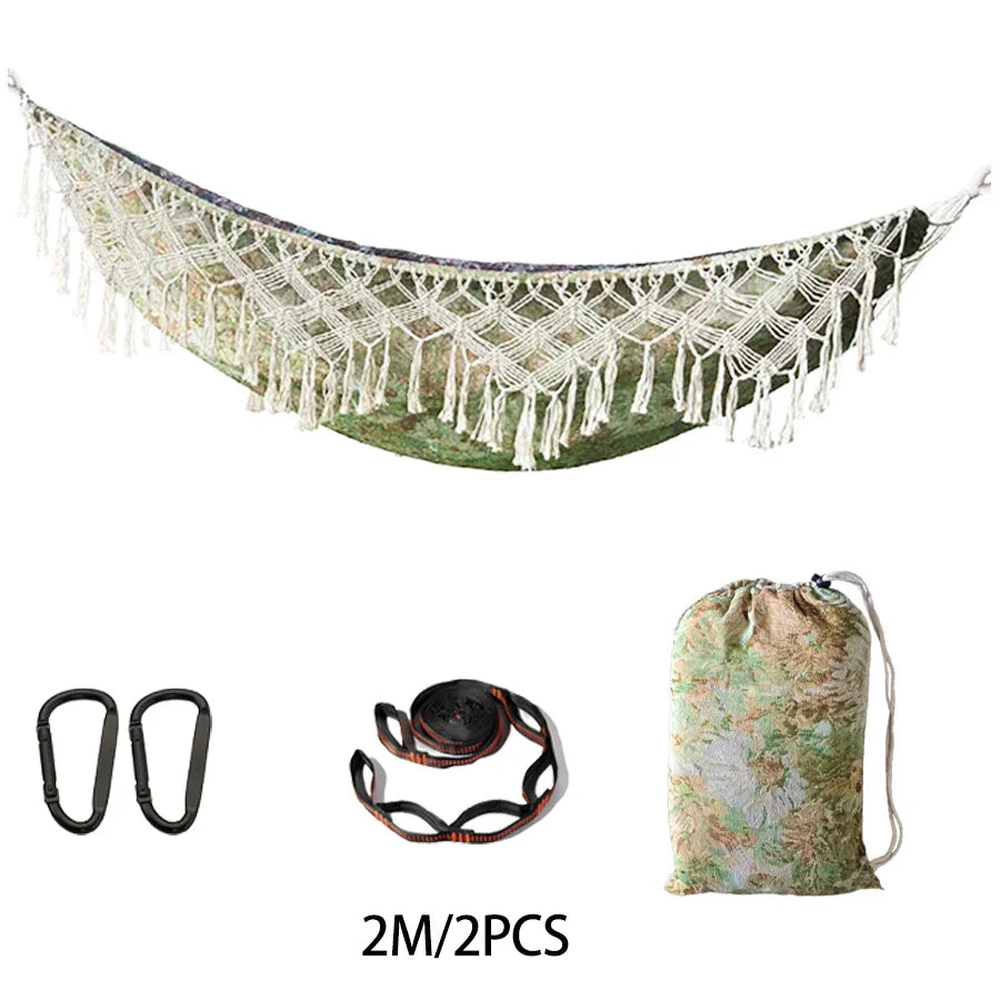 Bohemian Fringed Hammock – Single & Double Person for Outdoor Garden & Camping