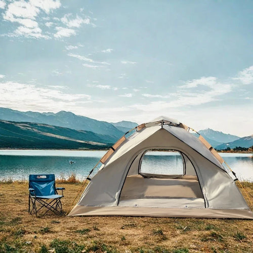 Extra-Large 3-4 Person Pop-Up Camping Tent – Triple-Layer, Mesh Screen, Aluminum Poles