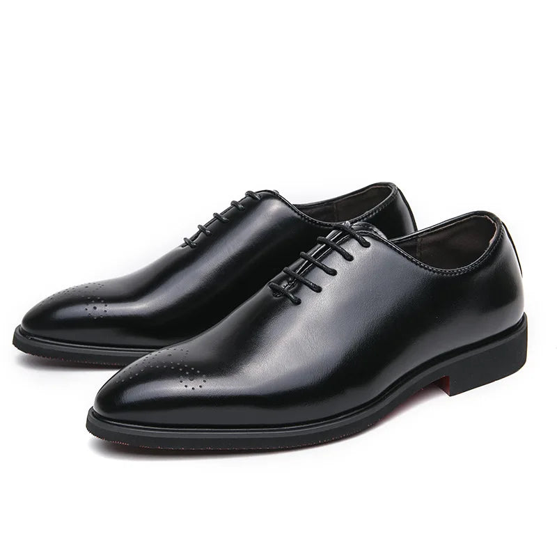 Men's Casual Leather Shoes Fashionable Simple Lace-Up Business Formal Shoes Large Size New Model Comfortable Rubber Sole