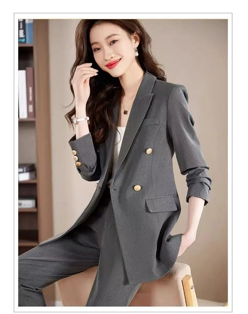 Black Career Suit Set for Women Spring Autumn 2025 New Style Student Uniform Long Sleeve Polyester Fiber Workwear Pants