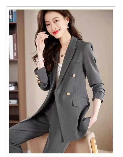 Black Career Suit Set for Women Spring Autumn 2025 New Style Student Uniform Long Sleeve Polyester Fiber Workwear Pants