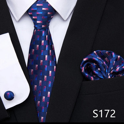 Hot Sale Holiday Gift Tie Pocket Squares Cufflink Set Necktie Dot Man Dark Grey Wedding Accessories Performance