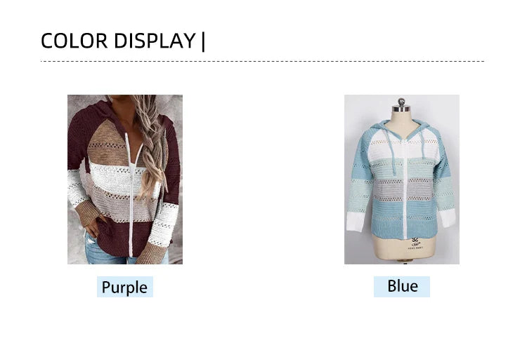 2024 Autumn and Winter New Casual Cardigan Women's Tops Plus Plus Zip Hoodie Colorblocking Lightweight Loose Top