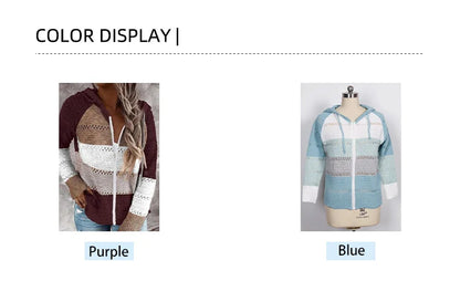 2024 Autumn and Winter New Casual Cardigan Women's Tops Plus Plus Zip Hoodie Colorblocking Lightweight Loose Top