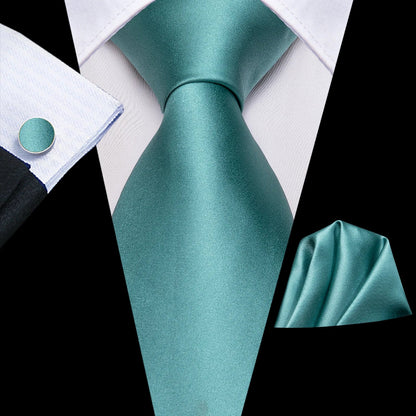 Hi-Tie Sage Green Pink Blue Solid Silk Wedding Tie For Men Handky Cufflink Mens Necktie Set Fashion Designer Business Party