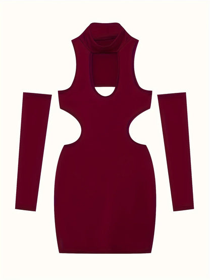 Spring and Summer New Style Dress Europe and the United States Sexy Solid Color Hollow Neck Tight Hip Dress