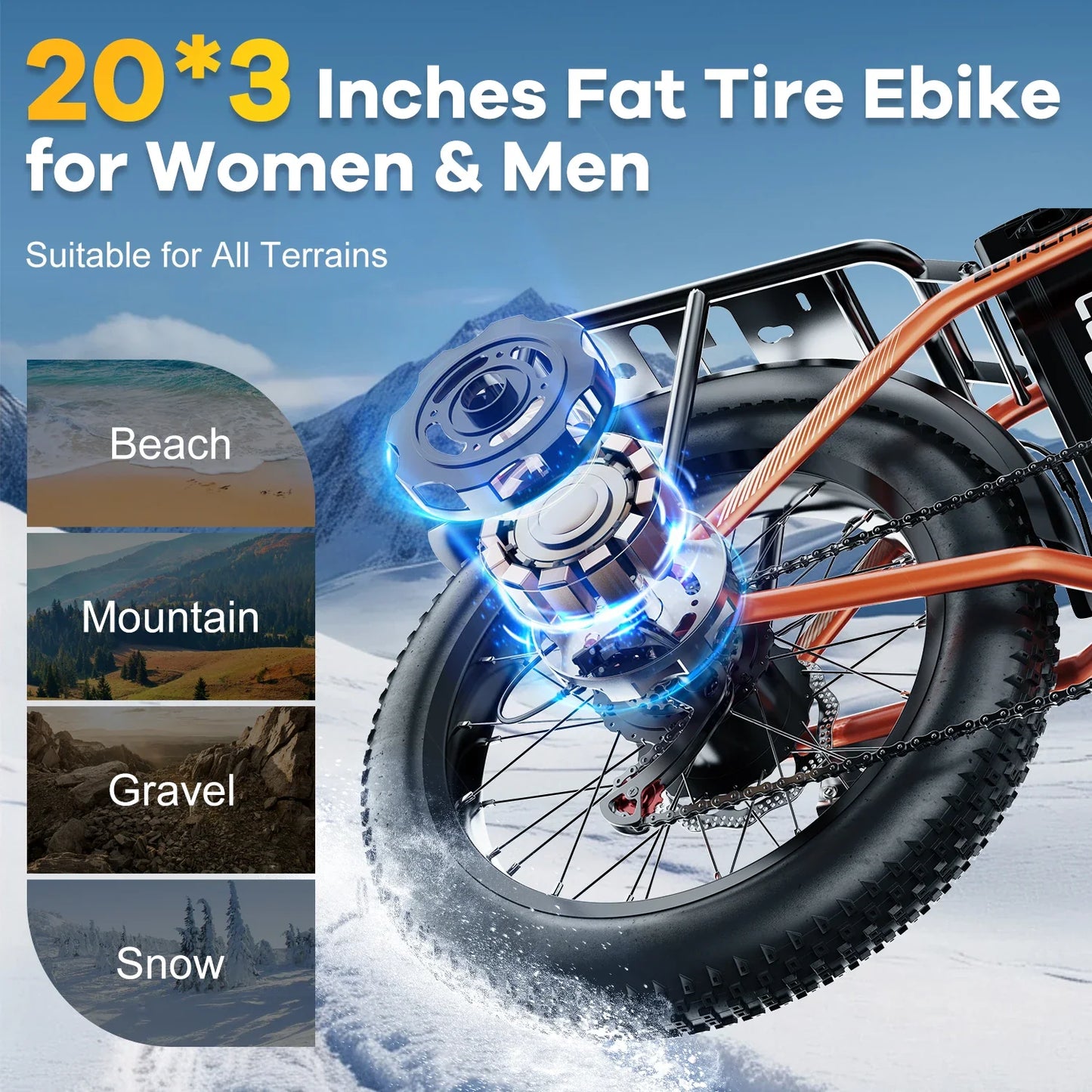 1000W Folding Electric Bike – 48V 20.8AH, 30+MPH, 80+ Miles, 20" Fat Tire, 7-Speed