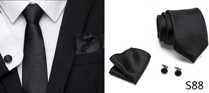 Hot Sale Holiday Gift Tie Pocket Squares Cufflink Set Necktie Dot Man Dark Grey Wedding Accessories Performance