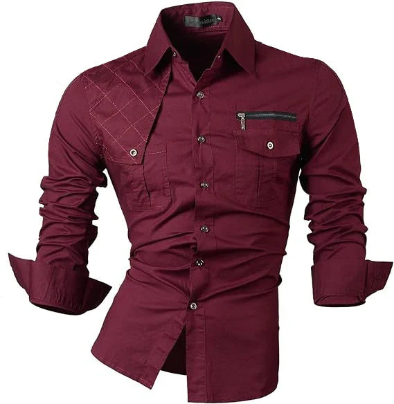 Jeansian Men's Casual Dress Shirts Fashion Desinger Stylish Long Sleeve K371 Black2