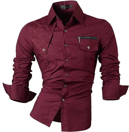 Jeansian Men's Casual Dress Shirts Fashion Desinger Stylish Long Sleeve K371 Black2