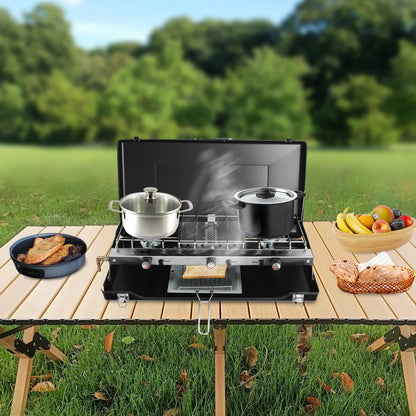 3-Burner Portable Camping Stove – 4.5kW, Piezo Ignition, Propane/Butane, No Assembly