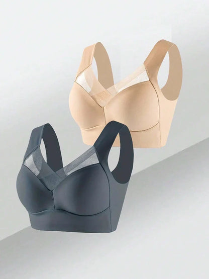 2PCS Women Lace Sport Bras Plus Size Seamless Bra Bralette Backless Lady Brassiere Vest Female Gather Shock-Proof Wireless L-3XL