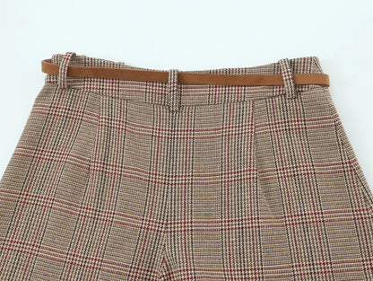 DUOPERI Women's 2 Piece Set Plaid Single Breasted Blazer & Side Zipper Calf-Length Trousers Casual Female Chic Lady Pants Sets