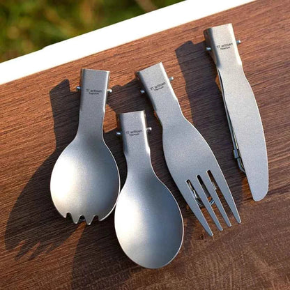 Tiartisan Titanium Foldable Cutlery Set - Portable Fork Spoon Knife for Outdoor Camping Hiking