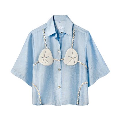 'Sand Dollar Stimulus' ~ Relaxed Crop Cut (Blue)
