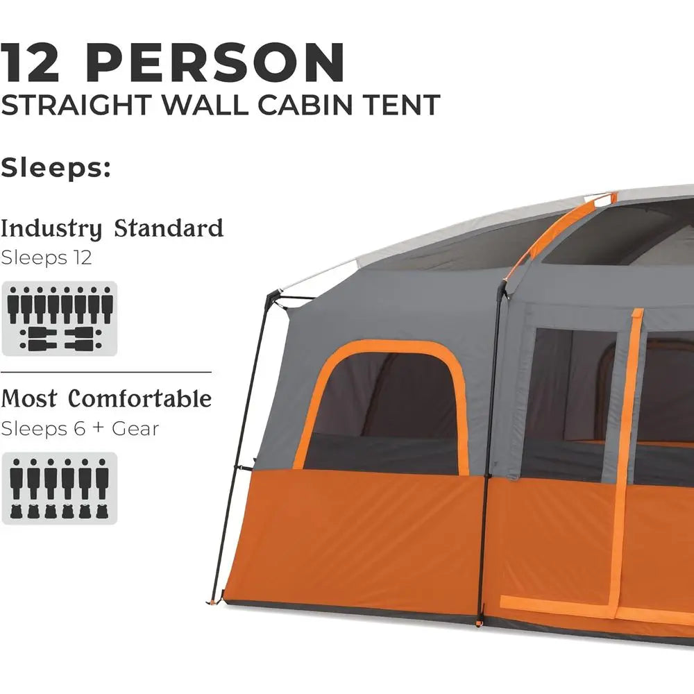 10-12 Person Multi-Room Cabin Tent – Family Camping Tent with Rainfly & Room Divider