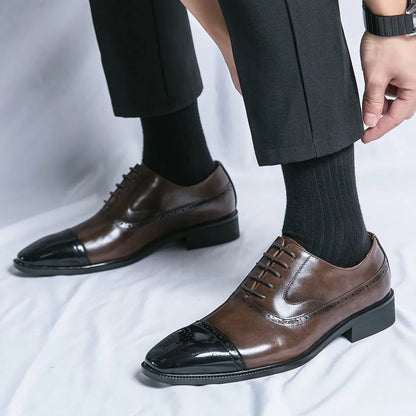 Casual Fashionable Men's Leather Shoes Trendy Business Formal Shoes Breathable Low Top Lace-Up Slip-On round Toe Rubber Sole